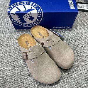 Birkenstock Boston Clog Suede Sandal Taupe